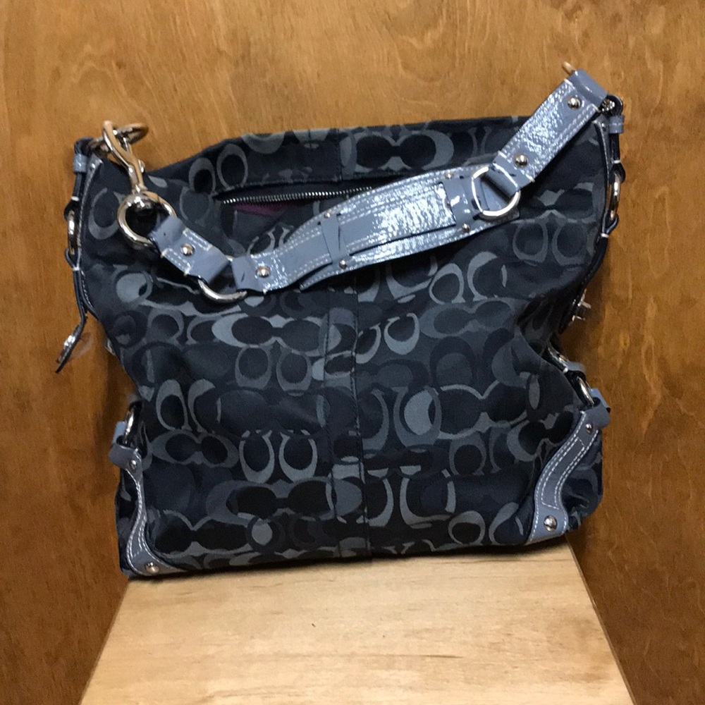 Black and gray Coach shoulder bag